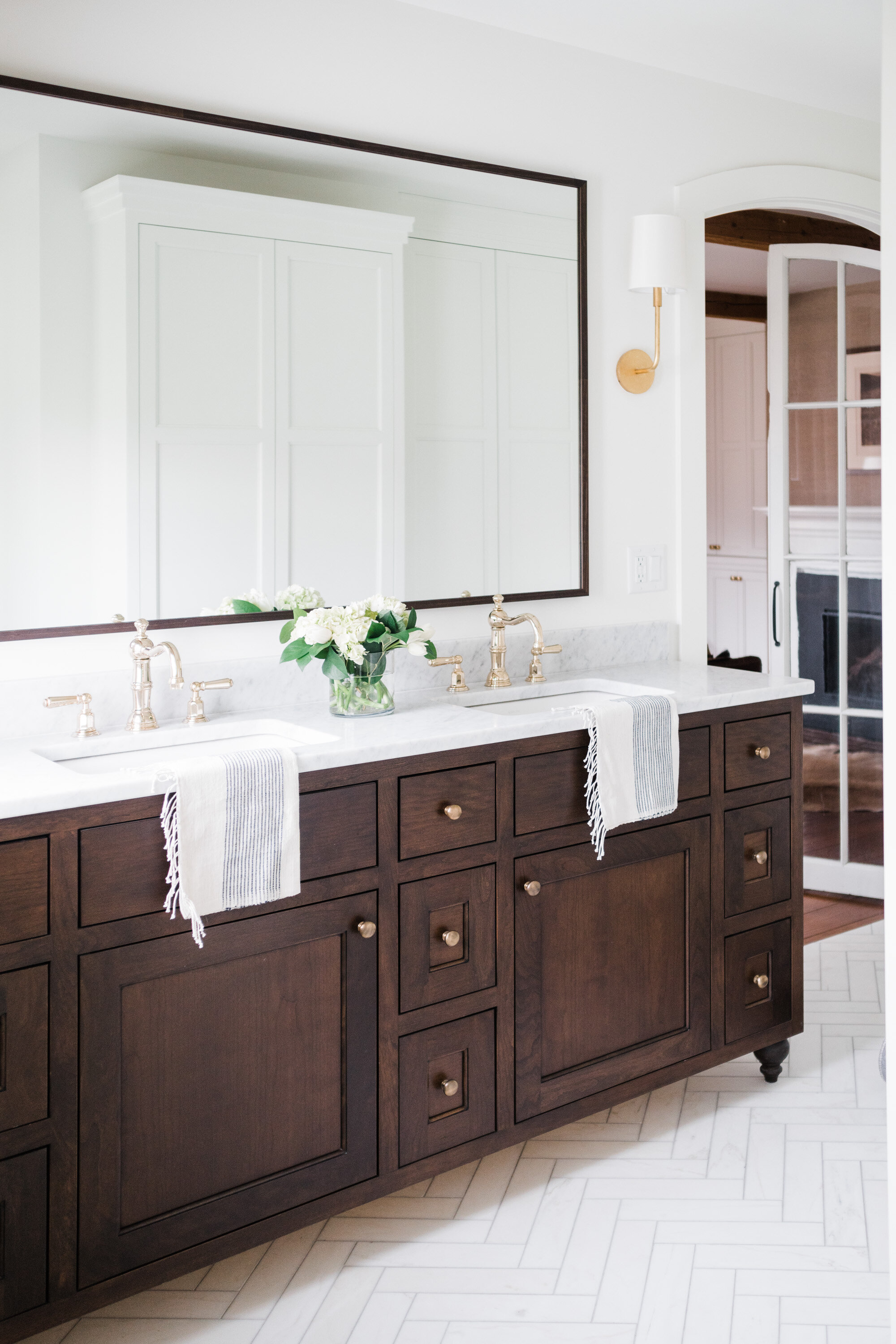 Bathroom vanity with dark wood