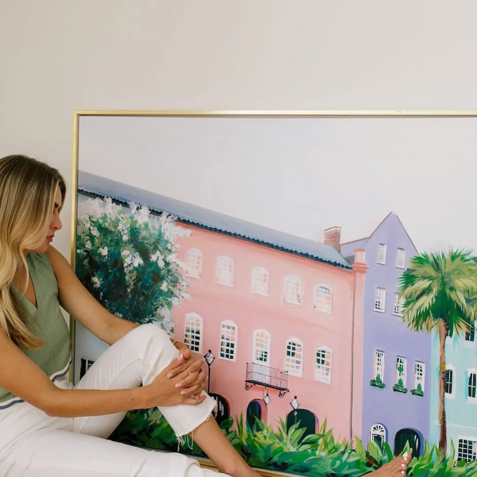 Throwin&rsquo; it back to a Charleston classic I painted several years ago in 2020 ~ Rainbow Row / acrylic on canvas / for a good friend&rsquo;s at-home office who wanted a splash of pastel colors 💛🩵🩷💜💚