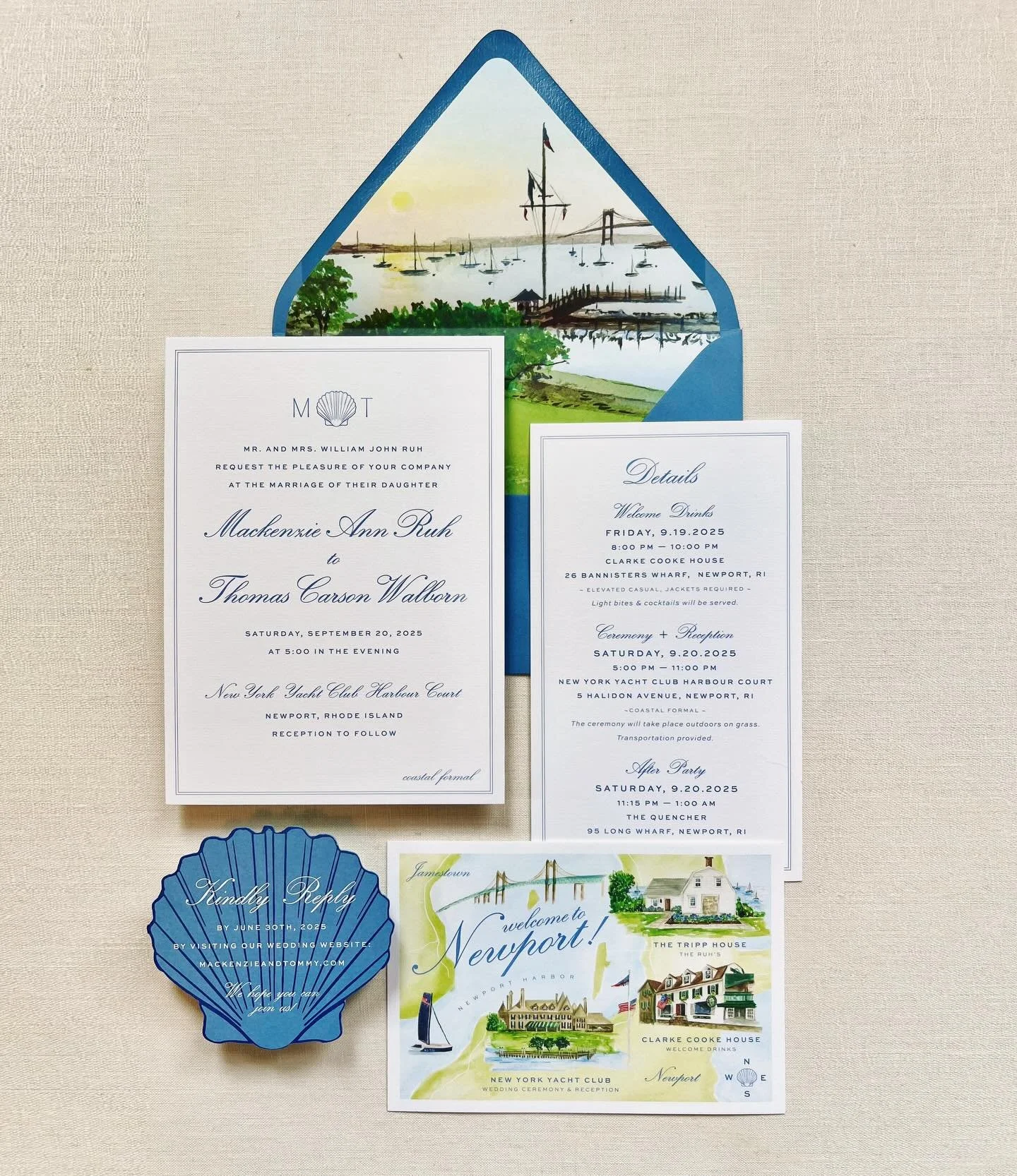 Ah, the envelope liner: a secret window into your wedding day. 🕊️✨ For M&amp;T, we turned the exact spot &amp; iconic view where they&rsquo;d say &ldquo;I do&rdquo; into a hand-painted watercolor liner that definitely gave the suite a &ldquo;wow&rdq