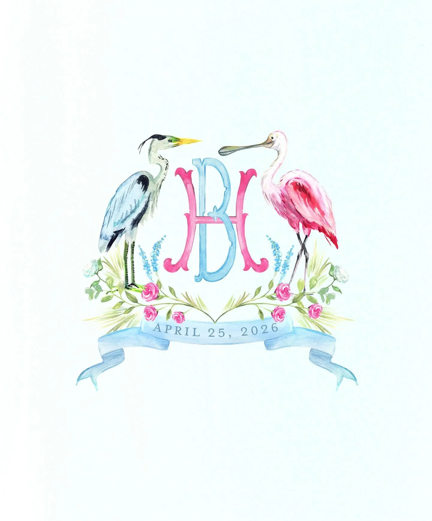 A very low-country crest for H&amp;B 💘🌴 #roseatespoonbill #greatblueheron #weddingcrest