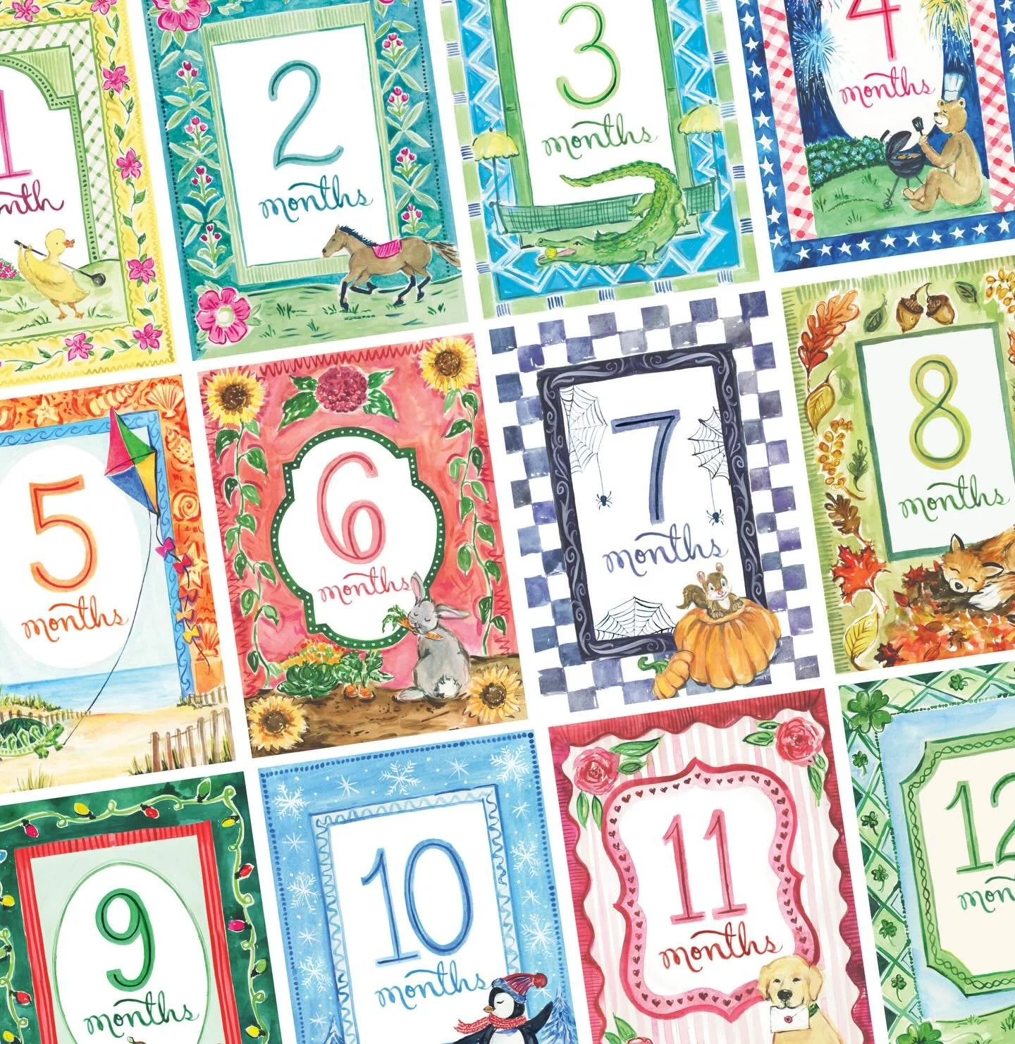 12 months in the making... 🕊️ What began as a personal watercolor project for my own little one is officially live on the Etsy shop! These hand-painted &ldquo;seasonal&rdquo; milestone cards are personalized for the baby&rsquo;s birthday month, prin