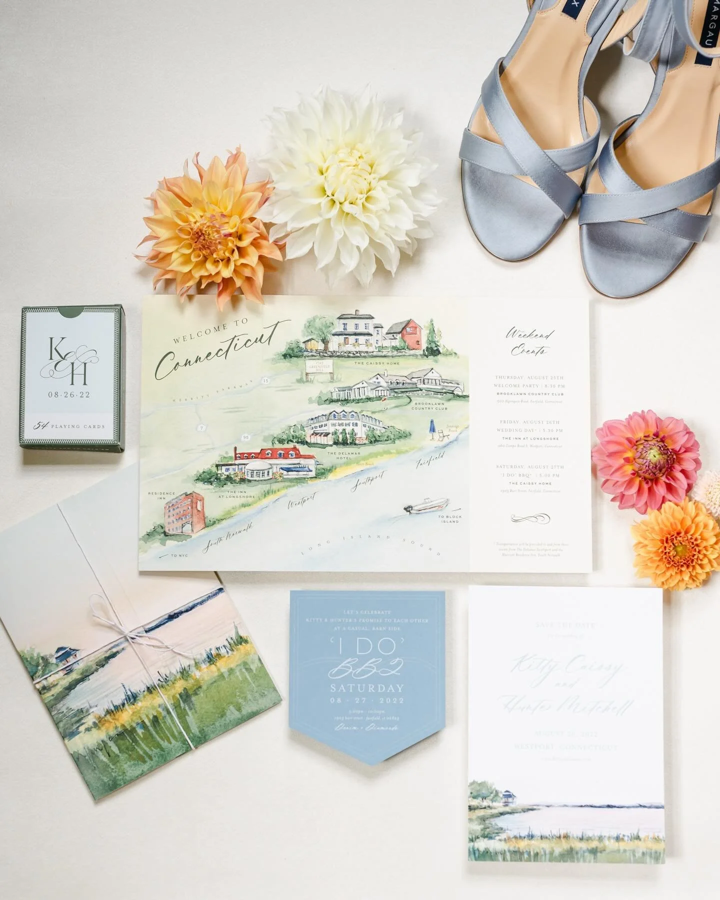#THROWIN&rsquo; #IT #BACK to the wedding map that started my journey as an invitation designer&hellip; 🥹 ours! I had so much fun creating collateral for Hunter &amp; my Connecticut wedding- this map/itinerary gatefold was the star, and highlighted t