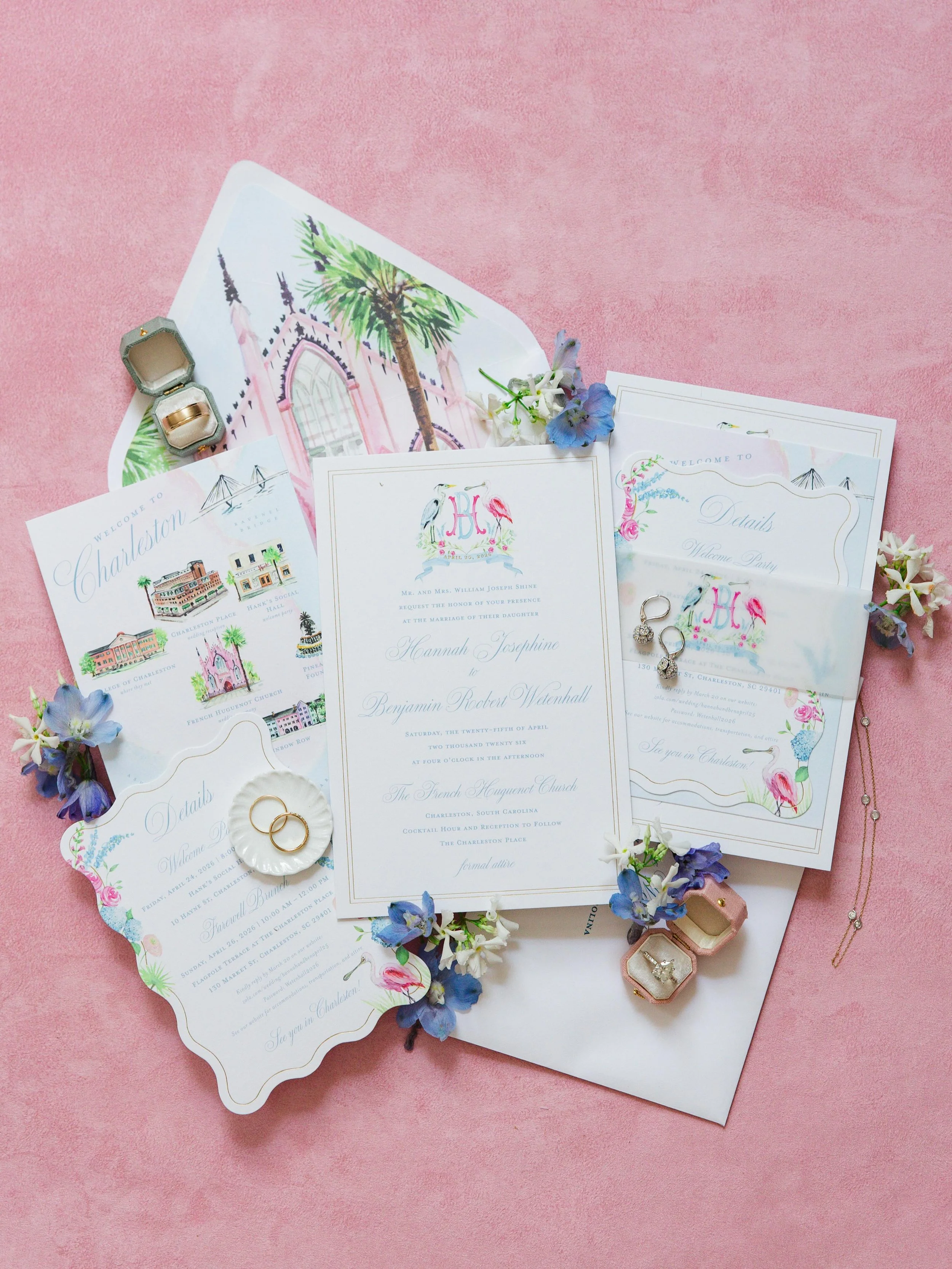 I believe the rule goes something like&hellip; if you&rsquo;re getting married in a pink church, it absolutely MUST be painted and used on an envelope liner! 💒 Congraulations to H&amp;B, married this April in Charleston&rsquo;s French Quarter 🩷