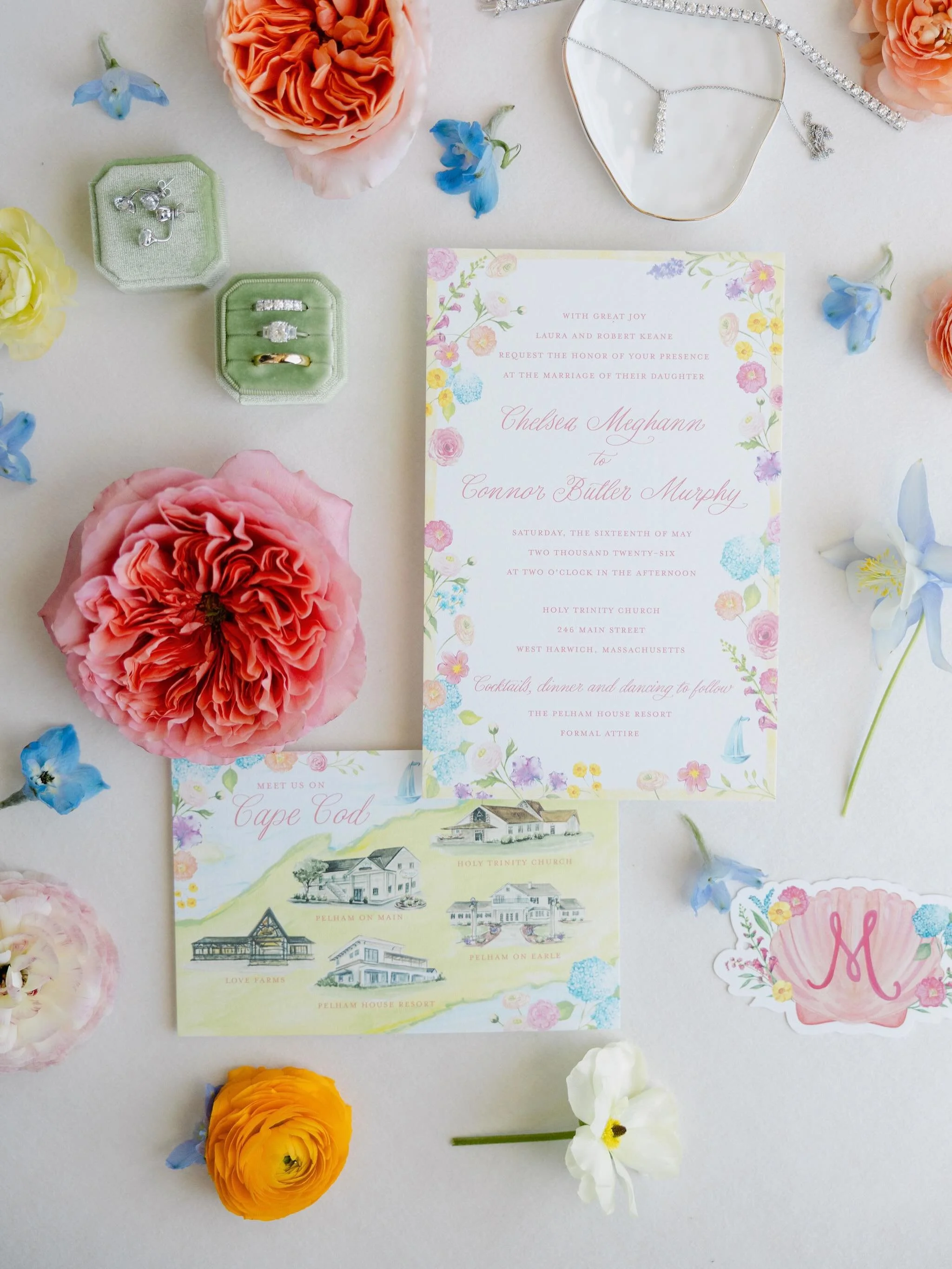 C&amp;C wanted ~allllll~ of the color - bright, beachy, happy hues to tell the story of springtime celebration of love on the Cape. We happen to really appreciate when a couple doesn&rsquo;t shy away from color 🍓🦞🌼🦪🌊🩵🌸🩷🐚