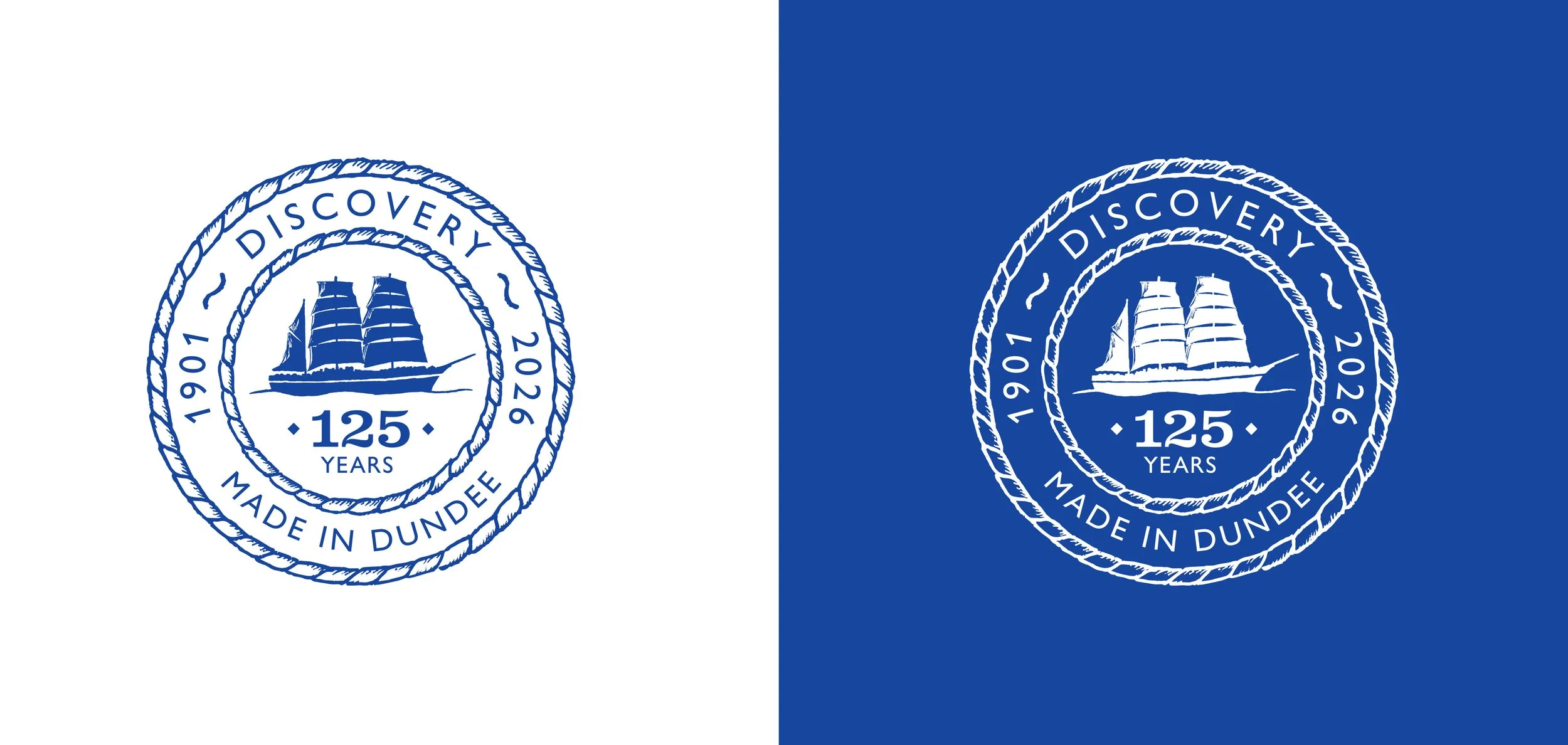 An earlier version of the logo in blue and in white