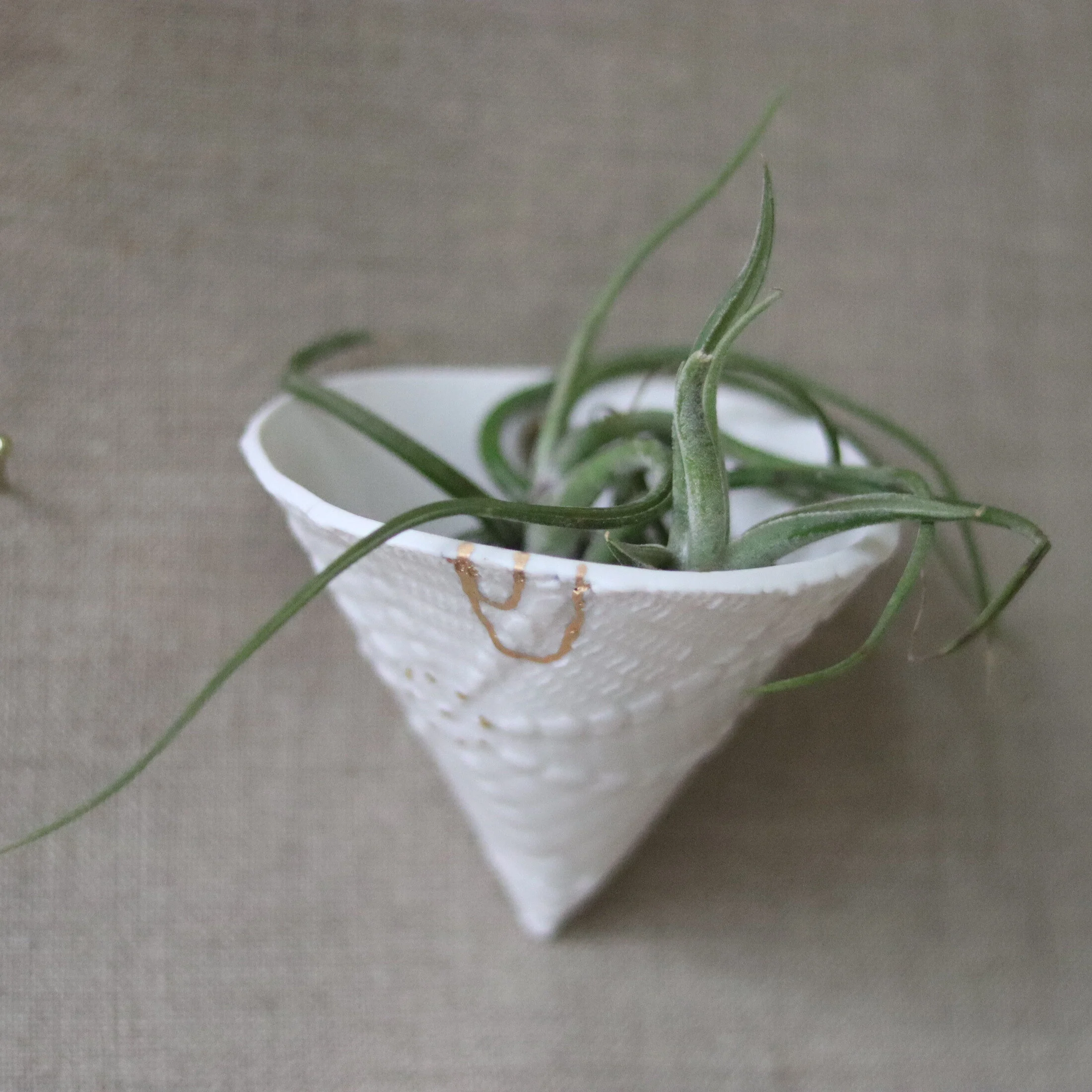 Hanging Air Planter-Porcelain and Gold