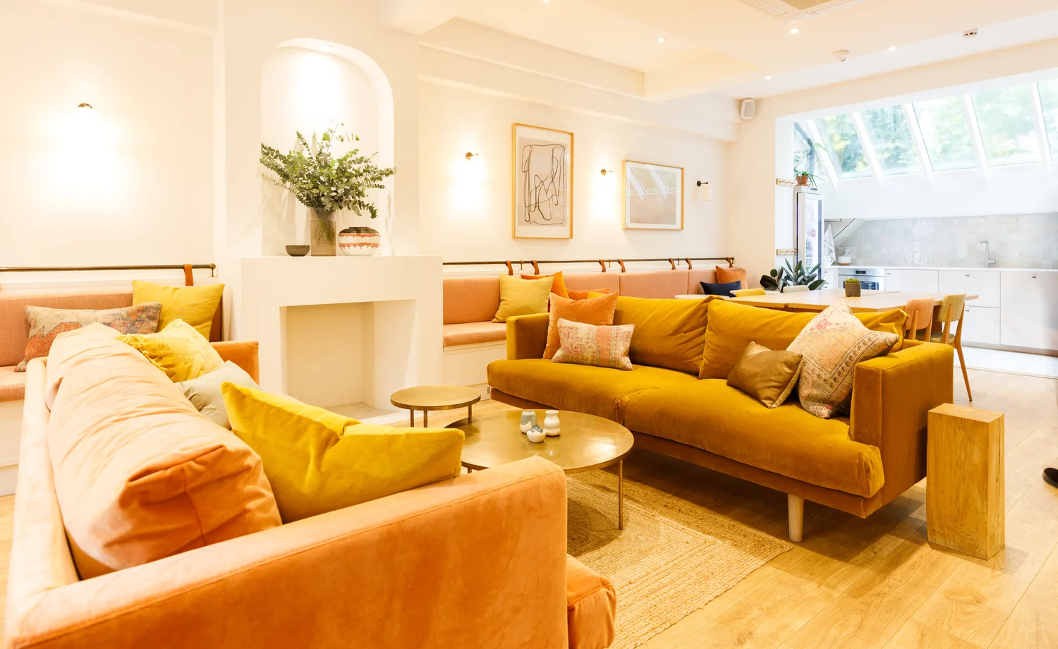 The Hearth’s light-filled lounge with comfortable sofas and warm interiors