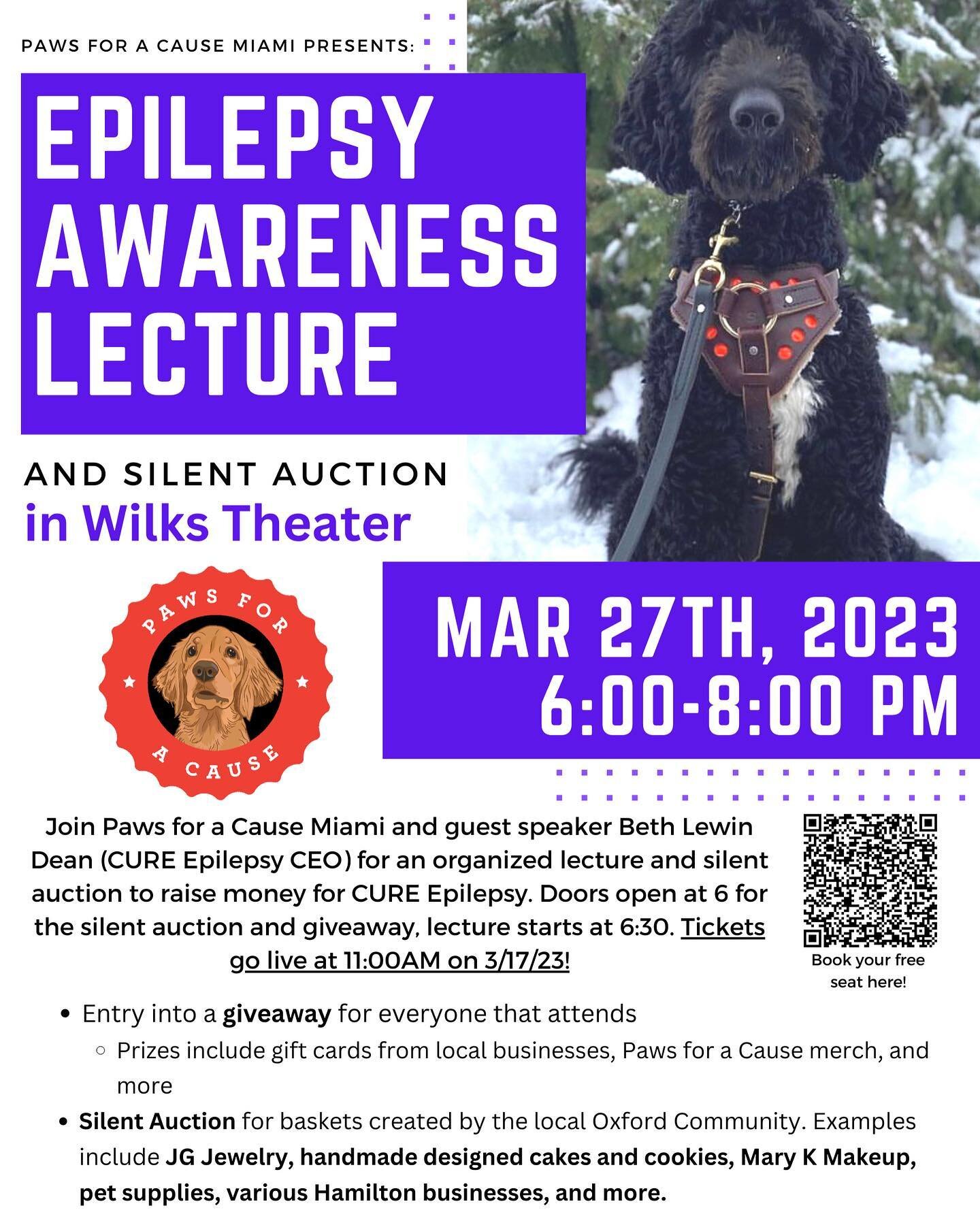 Tickets are live for our epilepsy awareness event! Scan the QR code to get your free ticket and get entered into our giveaway at the event! (Only people who are in person can participate). Also consider donating through the link in our bio! We hope t