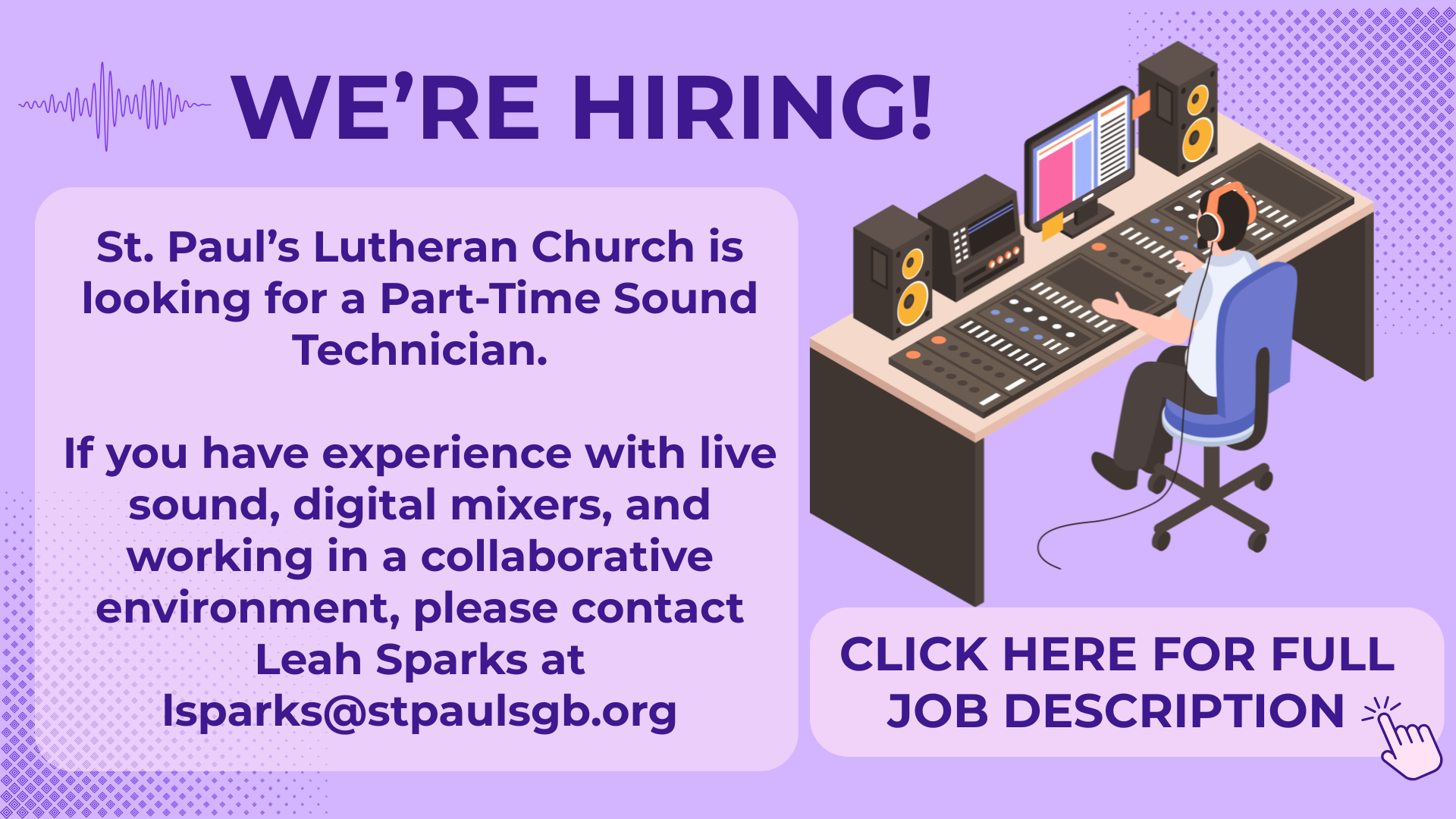 We're Hiring - Part-Time Sound Technician