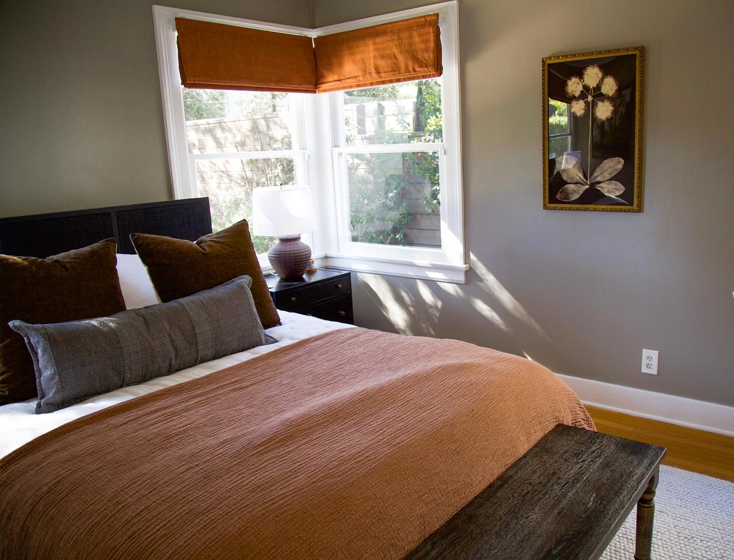 Who needs white walls when you can go for a deep dramatic color. We designed this bedroom and love the final product. 
Also yes we&rsquo;ve been so crazy bad about posting lately. I swear we will be better about it again soon.