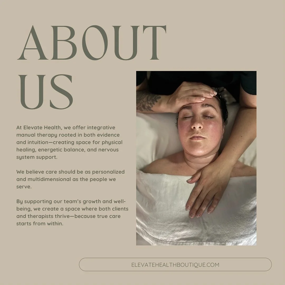 At Elevate Health, we believe in the body&rsquo;s natural ability to heal&mdash;when it&rsquo;s met with the right support. 

Our approach blends clinical skill with intuitive care, offering personalized manual therapy through massage, osteopathy, an