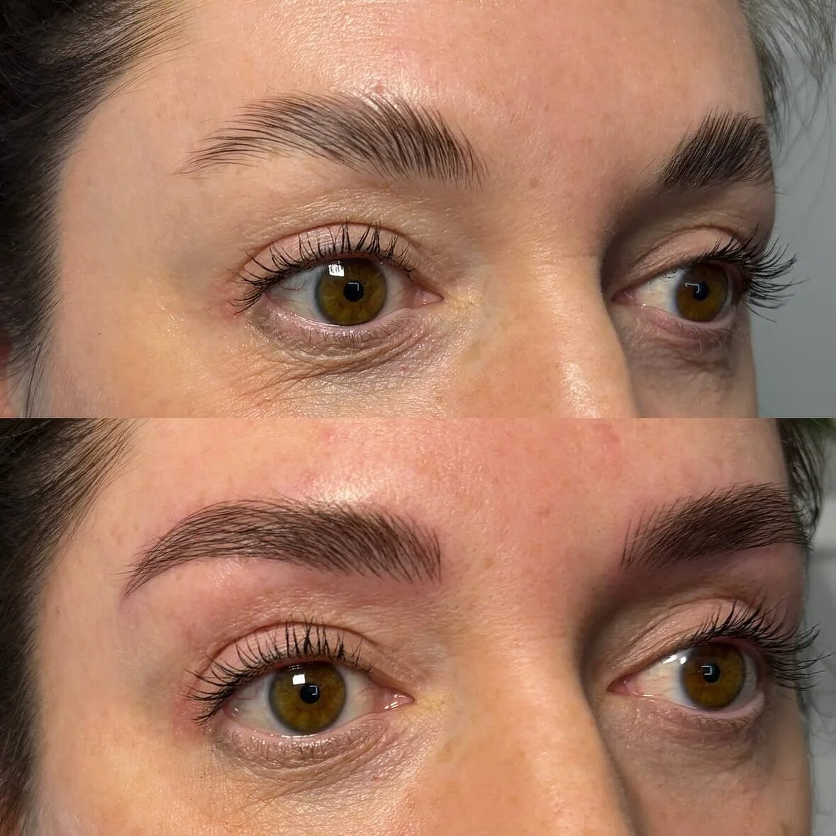 Before &amp; after of this beauty ✨

We used my signature nano blading technique to create ultra-fine hair strokes with minimal trauma to the skin for the most soft, natural finish 🤌🏼

She already had a great brow base, but we were able to create a