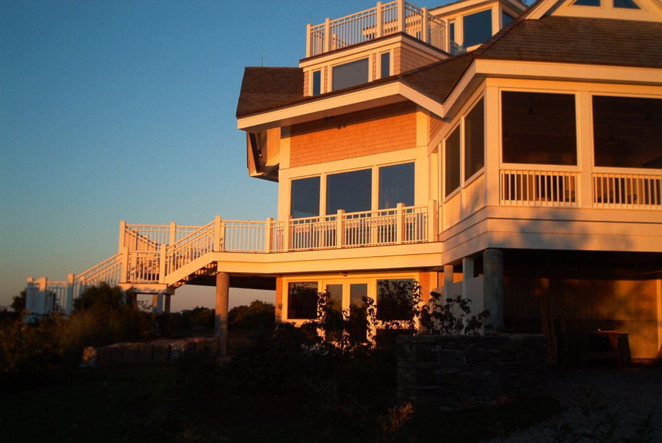 coastal home at sunset