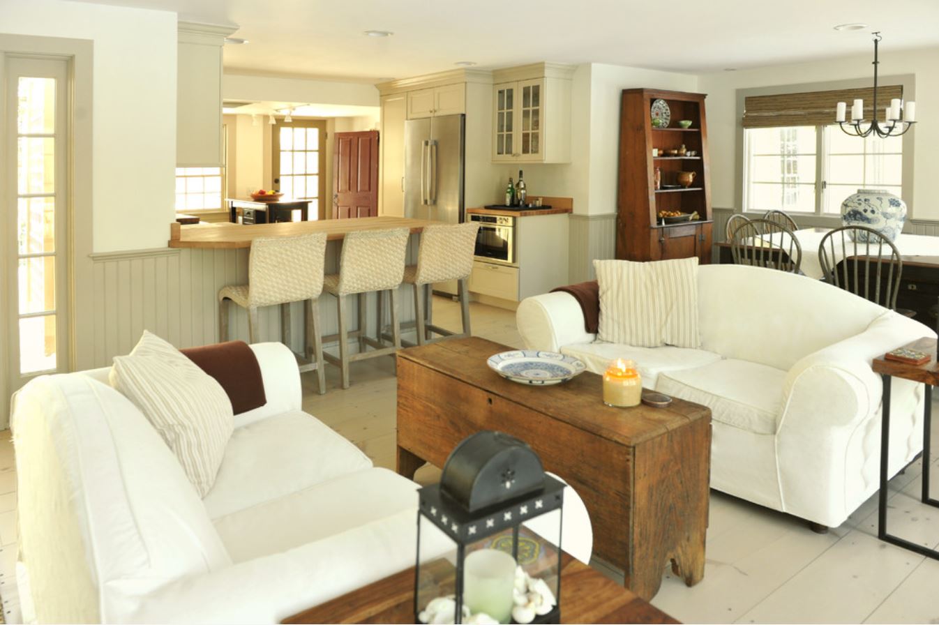 rustic kitchen open to living room