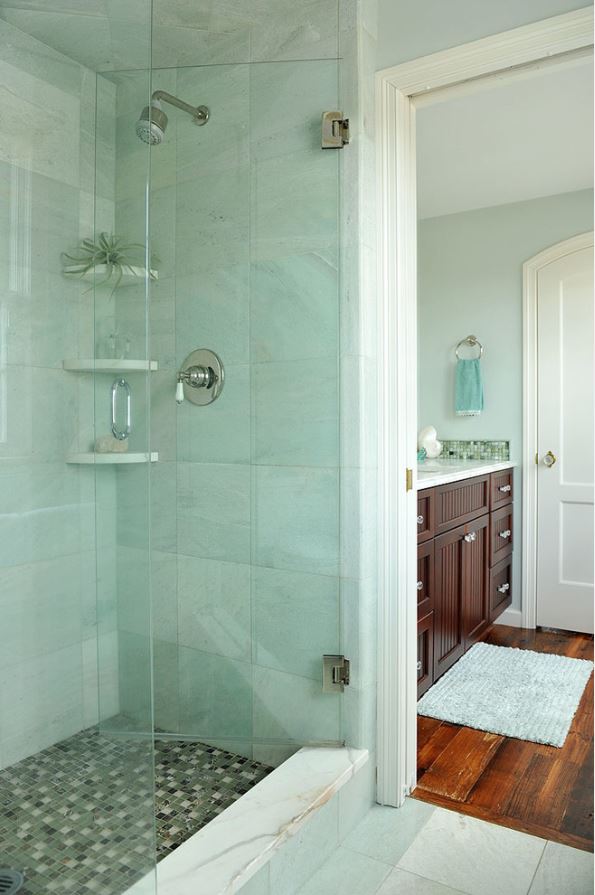 stone floor shower with glass door