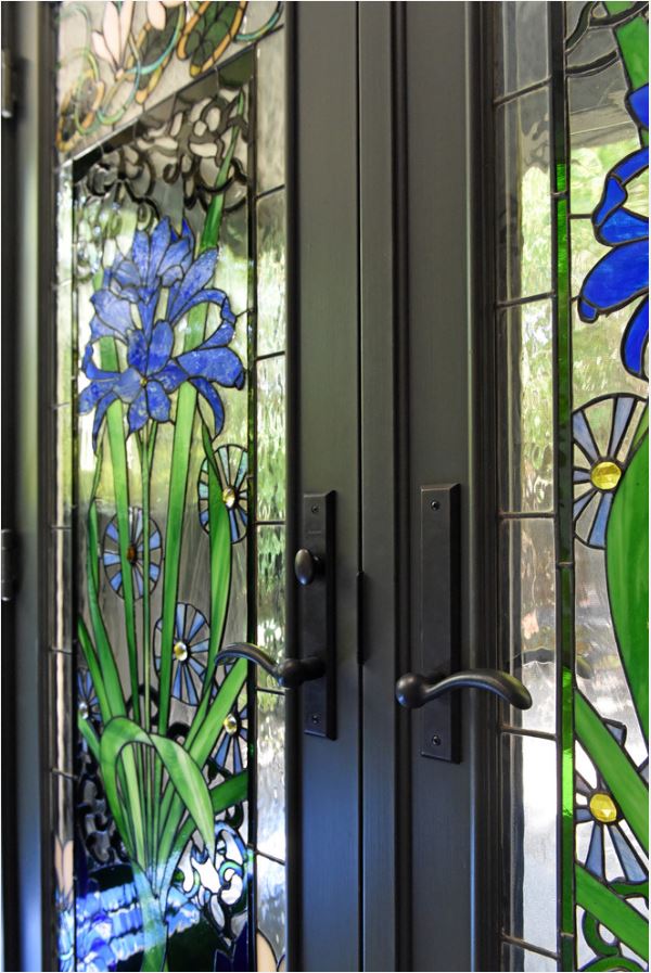 Iris and lily stained glass doors