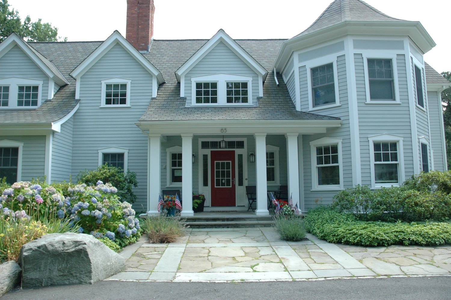 exterior view with red front door