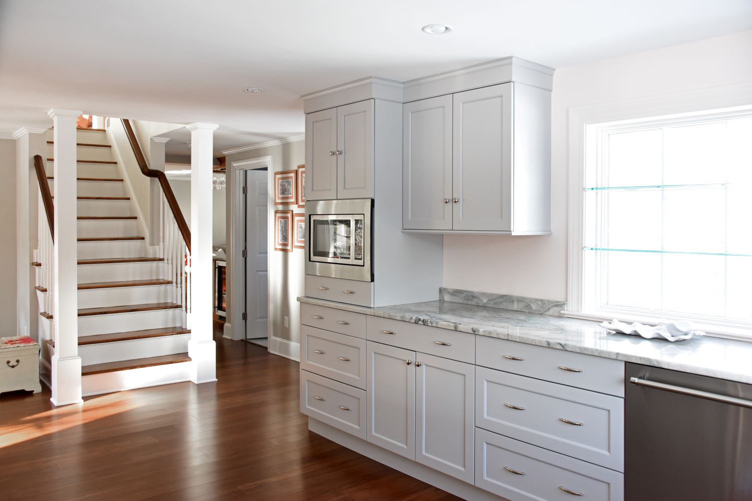 Kitchen cabinets and staircase