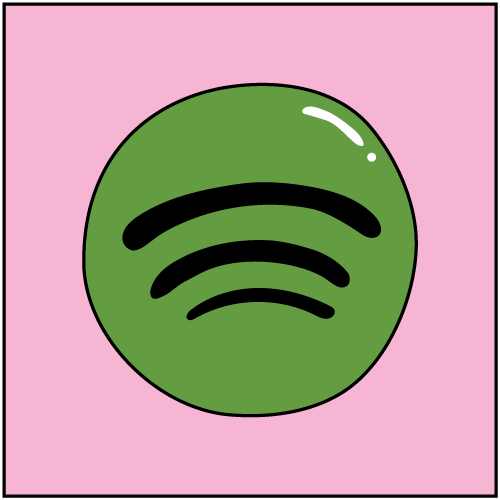 Illustrated version of the green and black Spotify logo on a pink background.