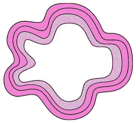 Animated illustration of a pink and white abstract shape slowly pulsating.