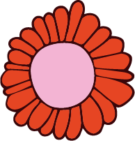 Illustration of a flower with red petals and a light pink center.