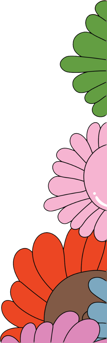 Illustration of colorful flower heads.