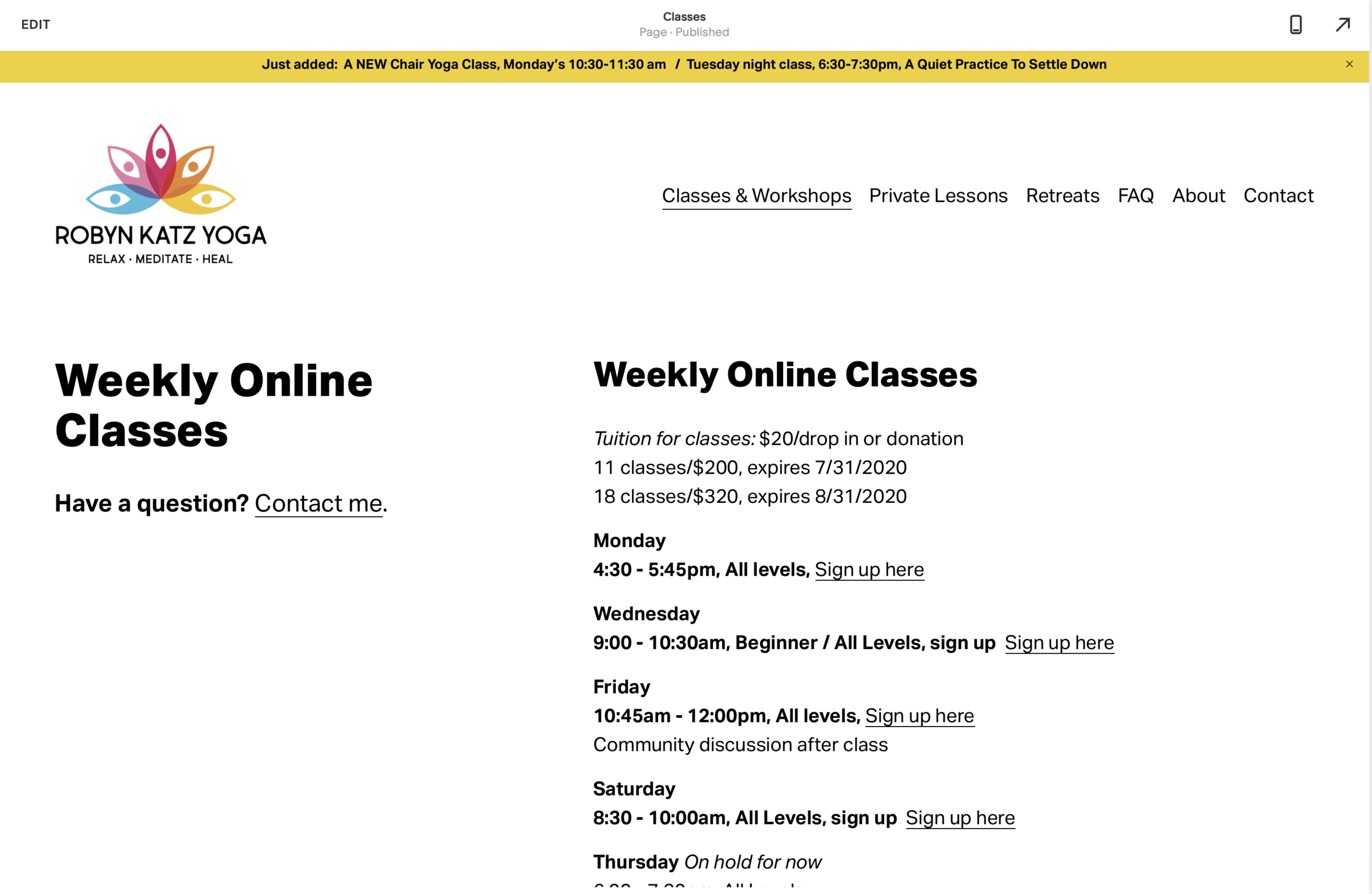 Feedback on Classes and Home (July 8, 2020)