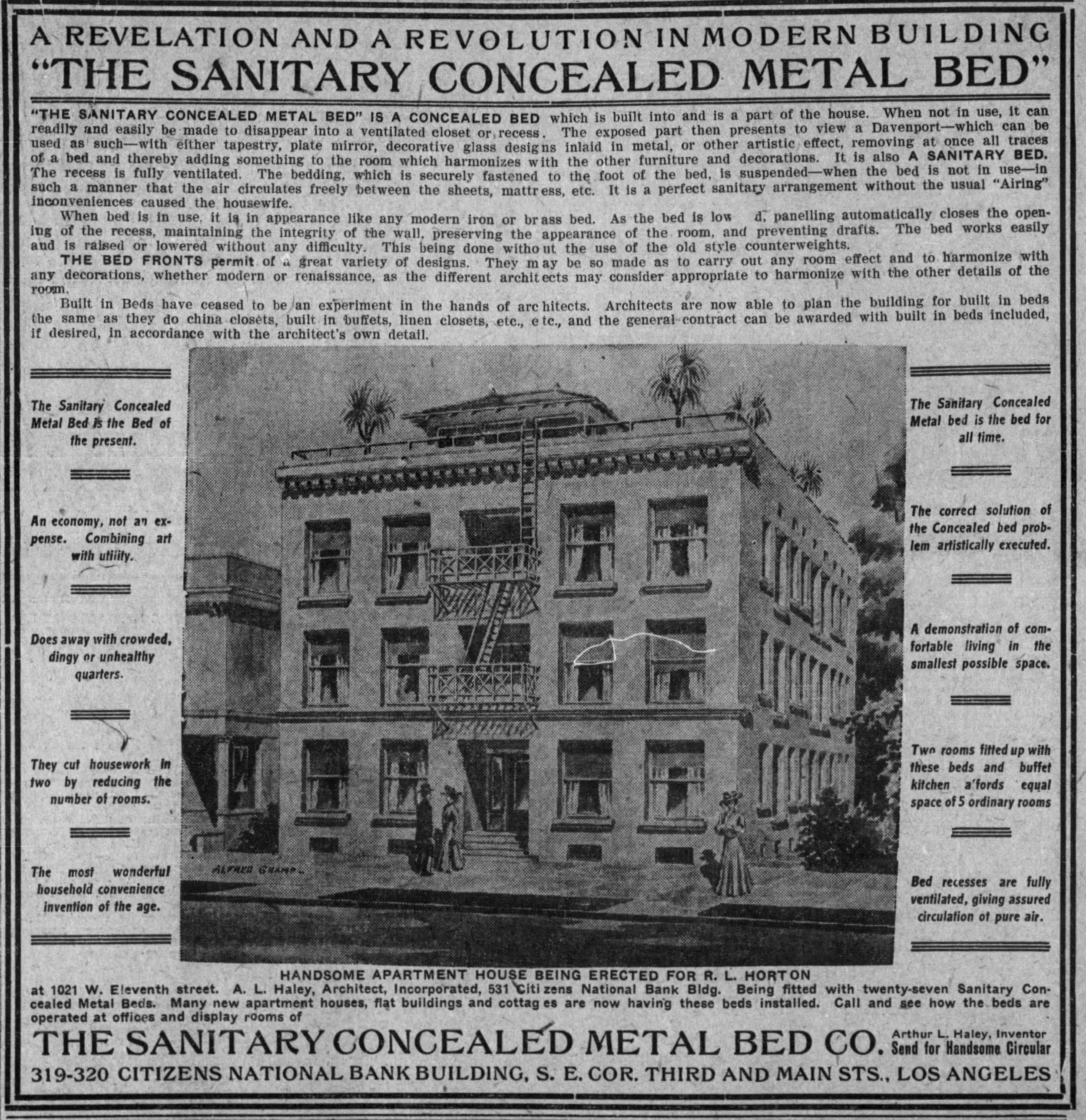 Advertisement for the Sanitary Concealed Metal Bed