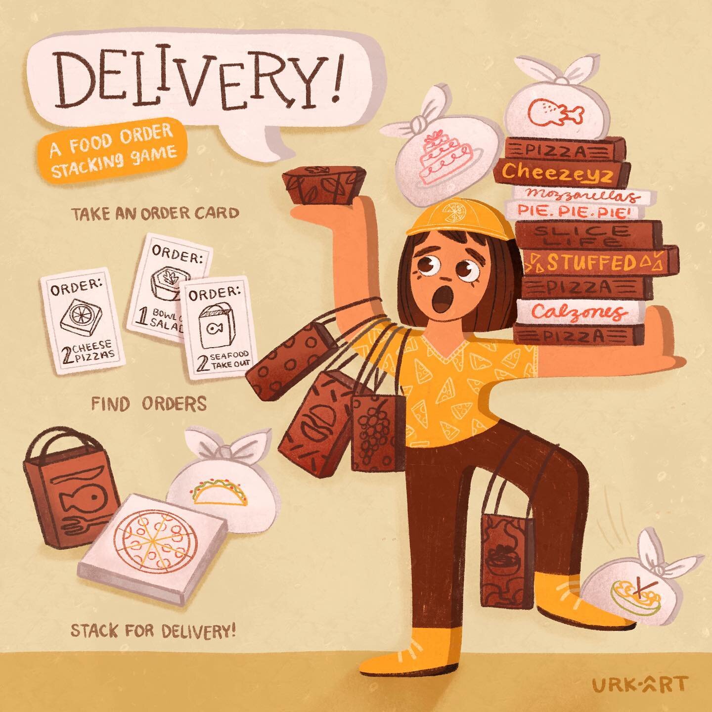 Delivery!! A food order stacking game concept I developed for @makeartthatsells toy pitch class! 
.
.
.
.
.
#mytoypitch #mytoypitch2022 #matstoypitch #matsmytoypitch #makeartthatsells #toycreation #toydesign #stackingtoys #fooddelivery #womeninillust