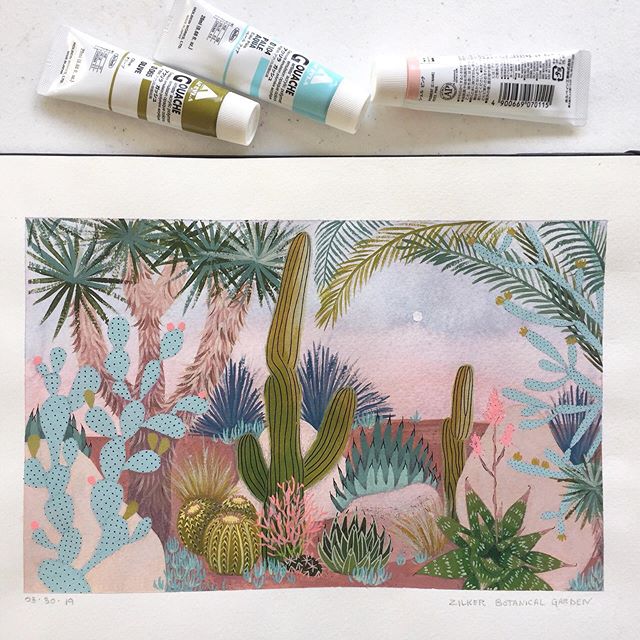 Just finished this guy up last week for @boccaccinimeadows #skillshare class. Got a little wonky on perspective. Apparently I couldn&rsquo;t resist making the barrel cactus and soap aloe dimensional while everything else was flat...oops. I&rsquo;d st