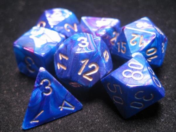 Chessex Cirrus Teal with Gold Numbers Polyhedral 7-Die Dice Set 