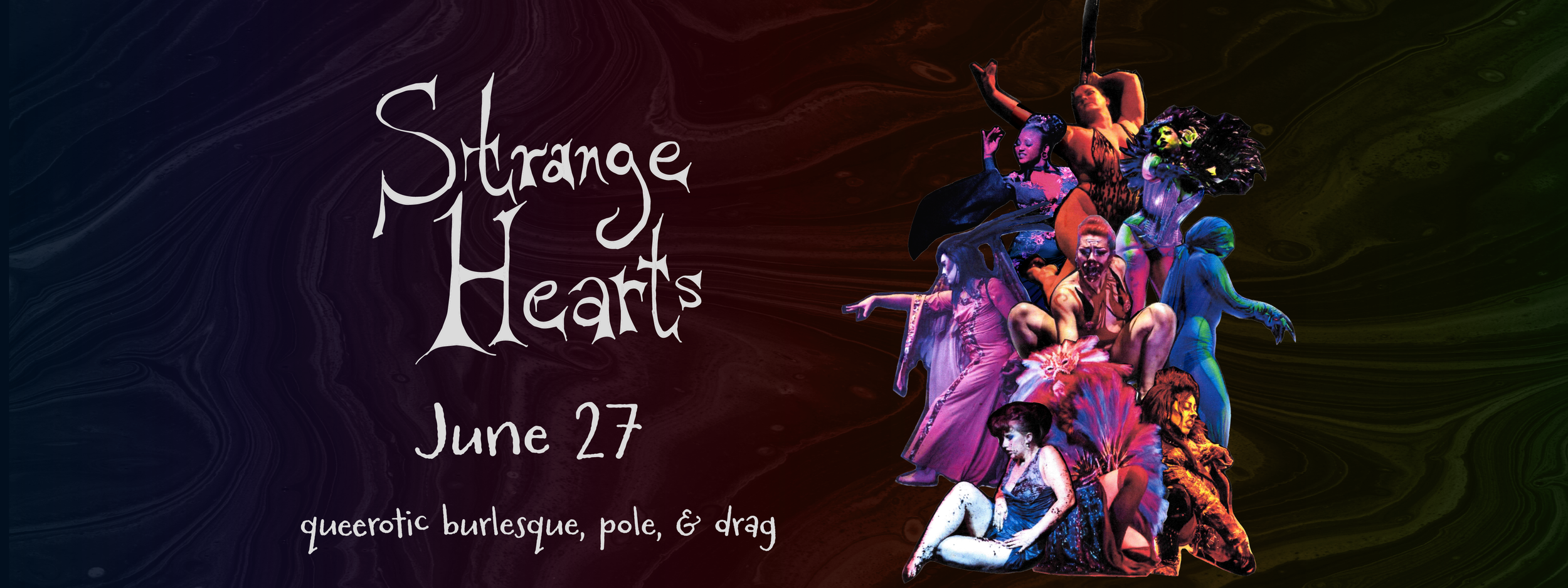 Collage banner for Strange Hearts, June 27th