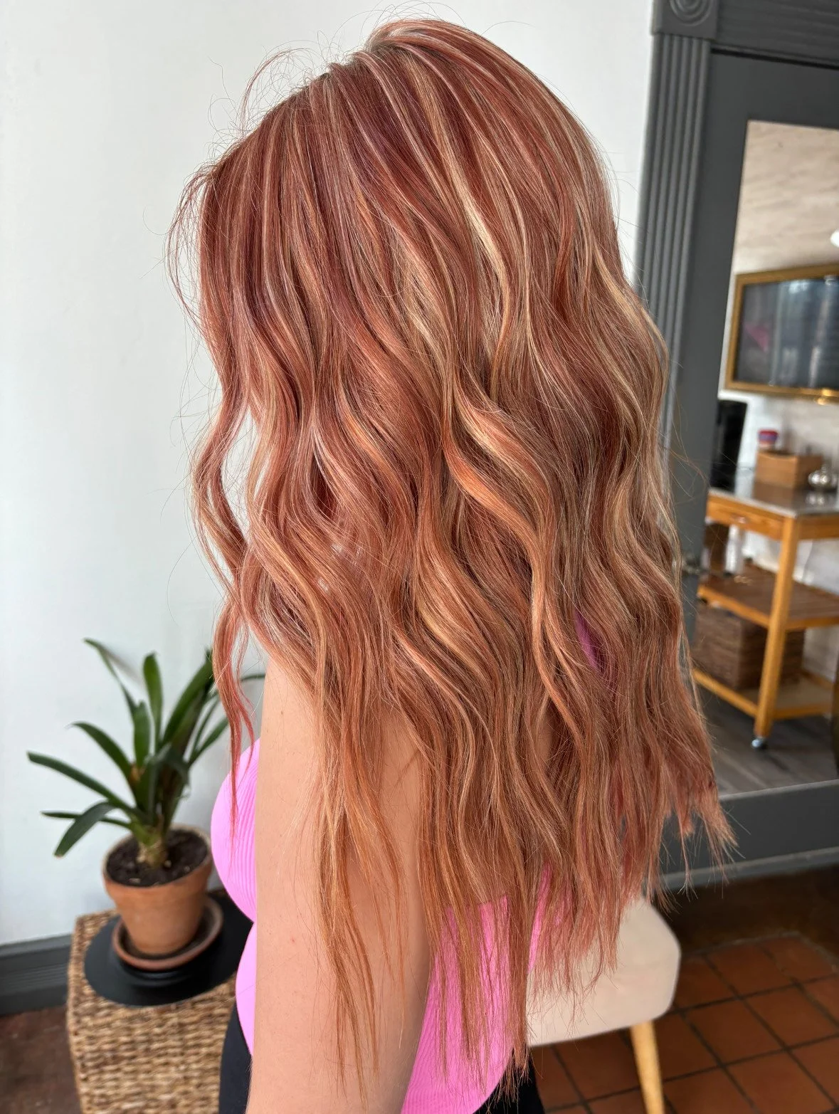 Copper balayage hair color