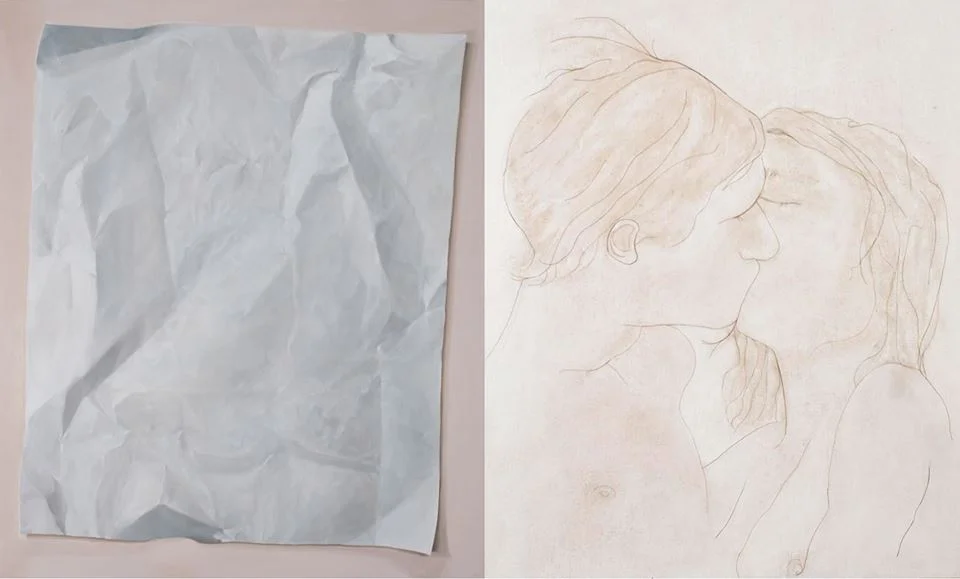 (left) Hillary Dohoney, Printer Paper Portrait, 2014 (right) Carina Hiscock, Embrace It, 2014
