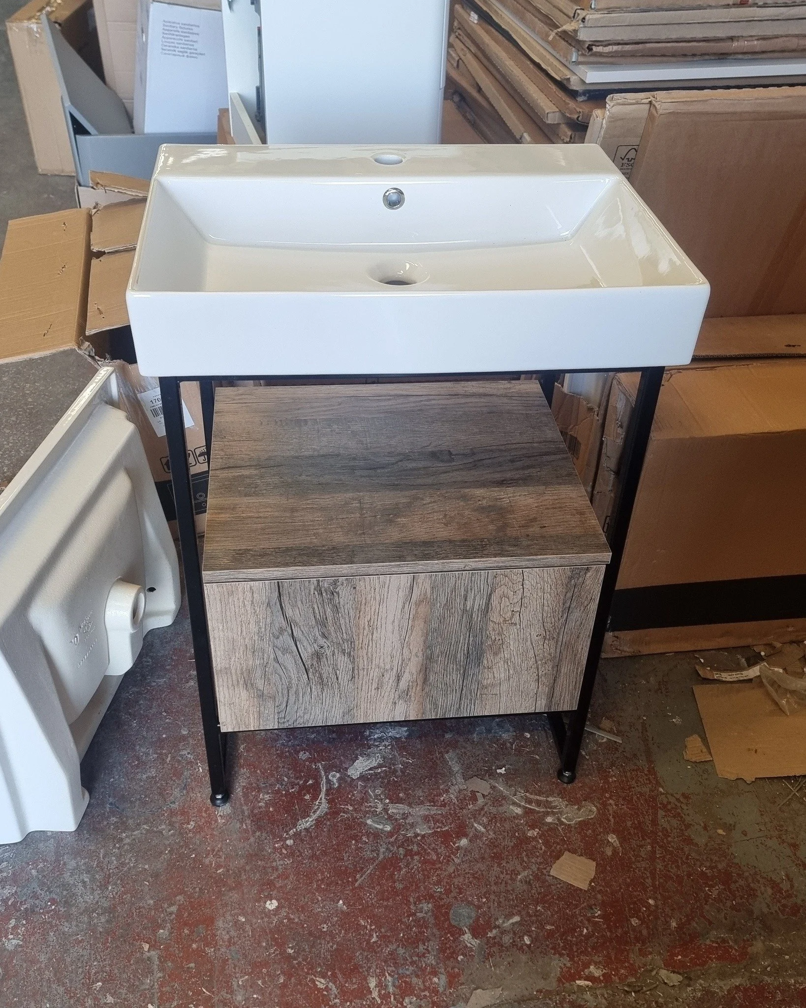 This black framed and wood effect vanity and basin is only &pound;150!