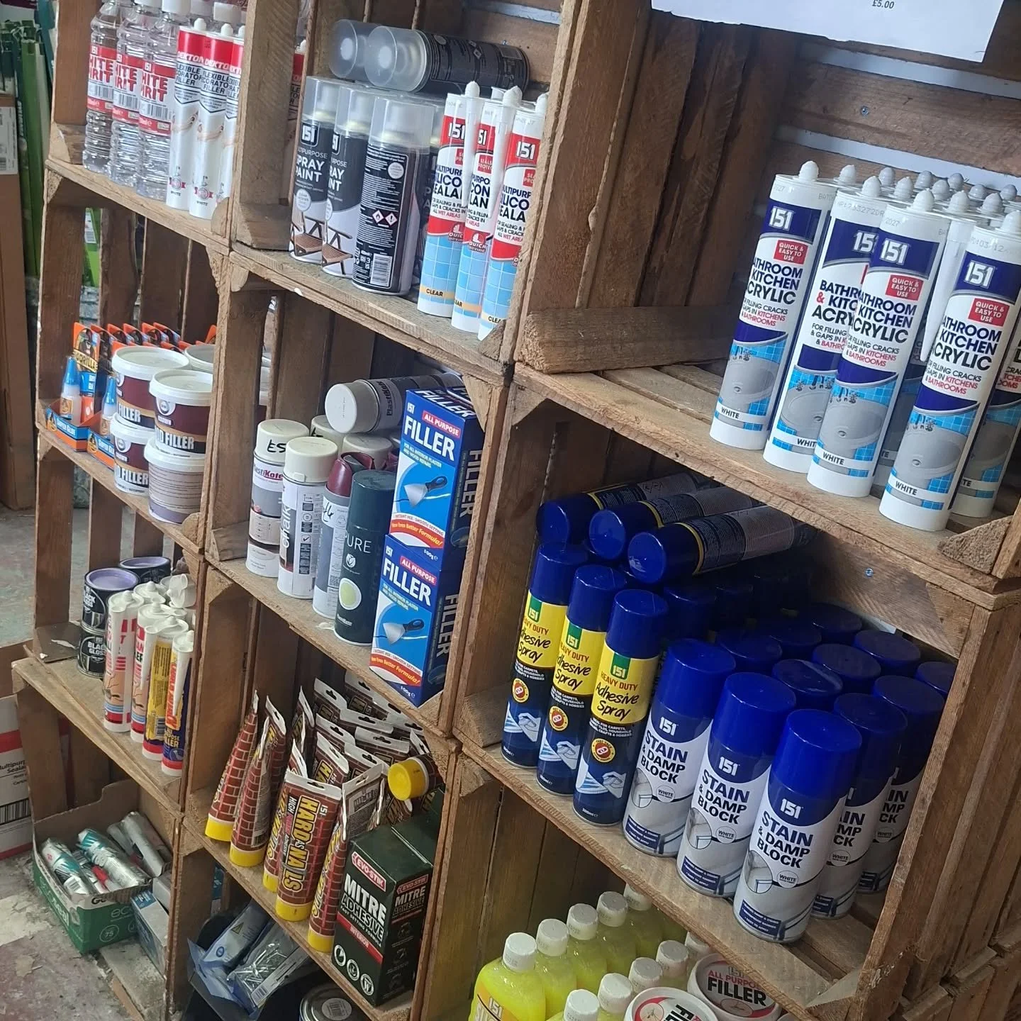 All stocked up with filler, wallpaper paste, stain block spray and more!