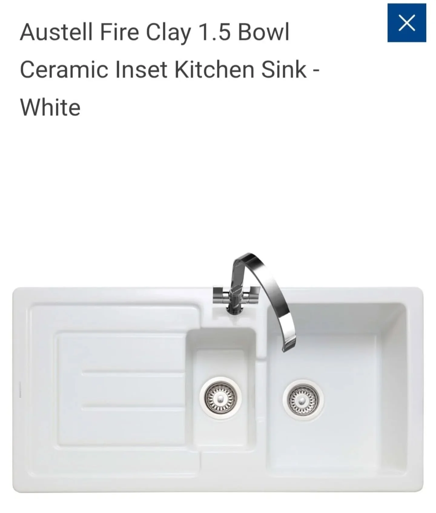 1.5 bowl white ceramic sink, half price just &pound;175!