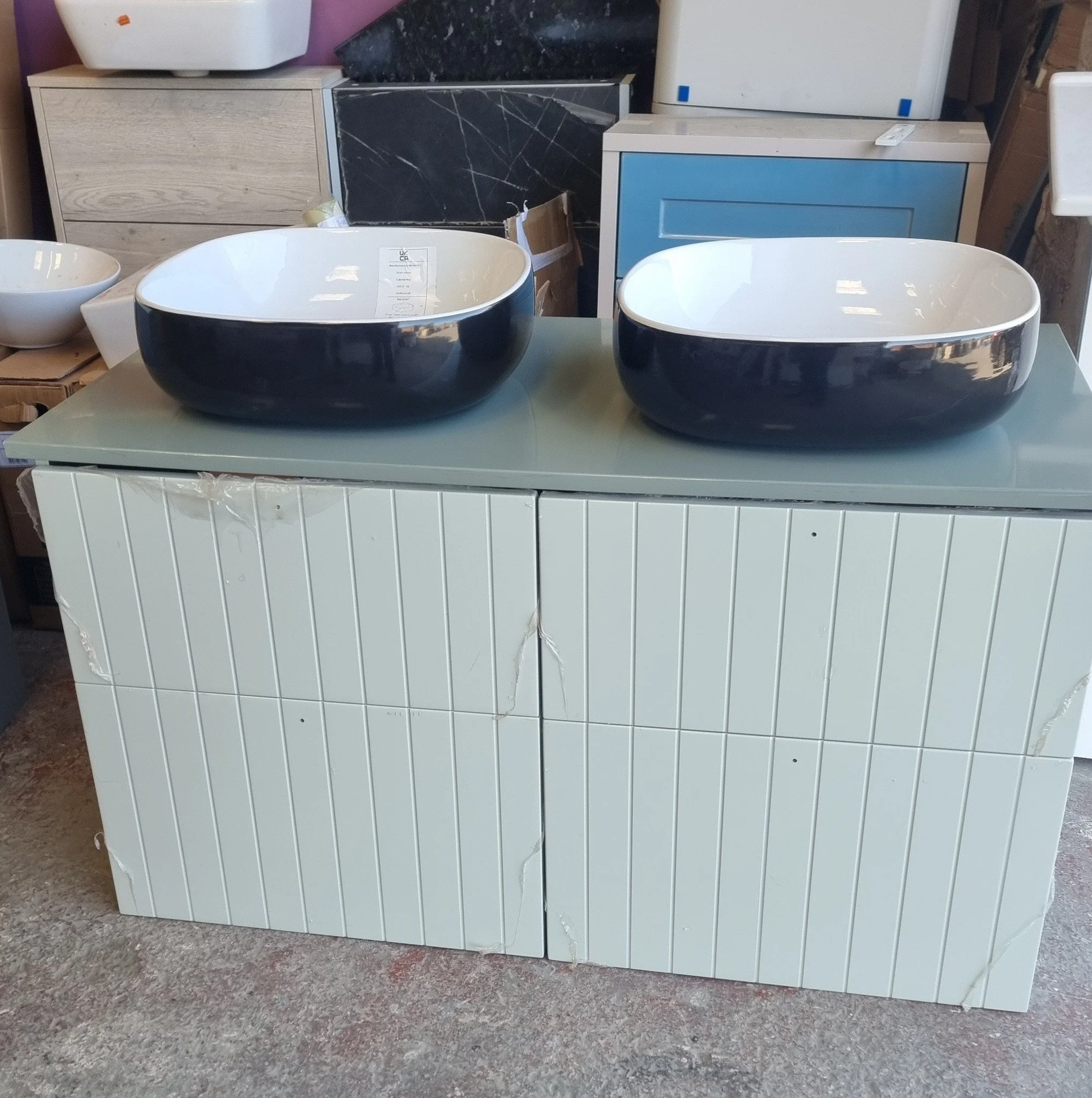 His and hers double vanity unit with 2 sinks

Absolutely beautiful, unit and 2 bowls just &pound;350 (we've used a door for the top but would be lovely with a wooden or marble worktop)