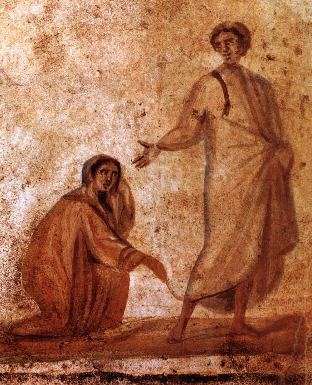 Fig. i.6: Jesus’ healing of a bleeding woman (Mark 5), 4th century. Catacomb of Marcellinus and Peter, Rome.