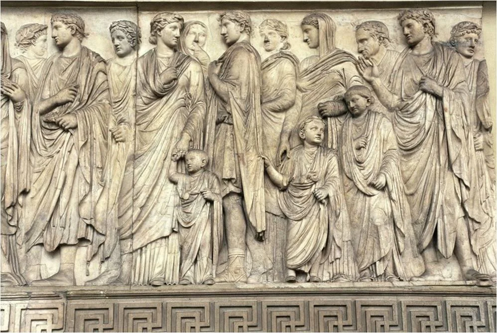Fig. 2.11: Procession of the Imperial Family. Frieze from the Altar of Augustan peace commemorating Augustus’ campaigns against Spain and Gaul. Museum of the Ara Pacis, Rome, 13-9 BCE.