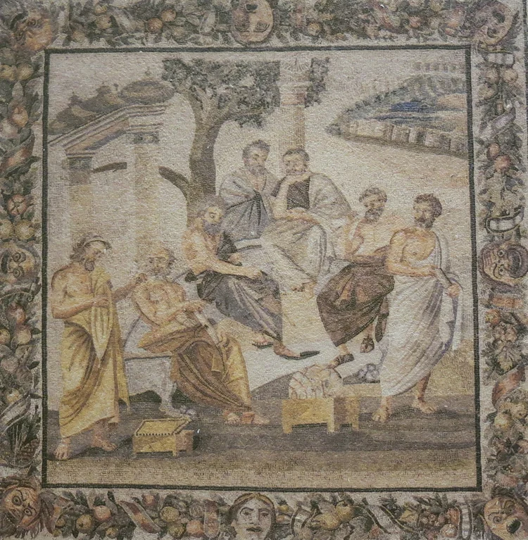 Fig. 2.39: Education among the elites was vastly different. This fresco is a depiction of Plato Academy. Villa of T. Siminius Stephanus, Pompeii. 1st century.