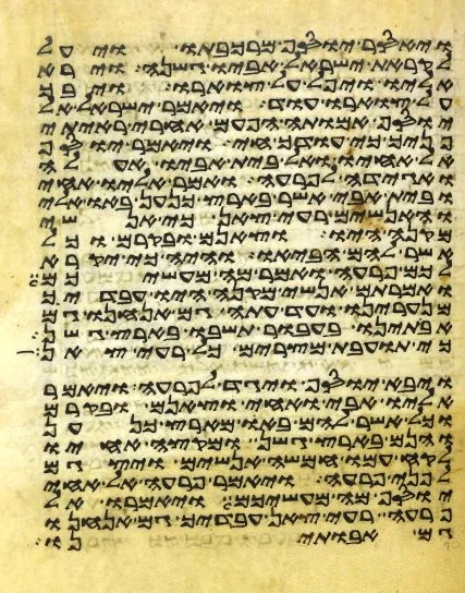 Fig. 4.37: Page from the Samaritan Pentateuch. Rylands Collection, 13th century CE. The script is a Samaritan alphabet derived from the Paleo-Hebrew, which was commonly used prior to the Babylonian captivity (6th century BCE). There are about 6000 d…