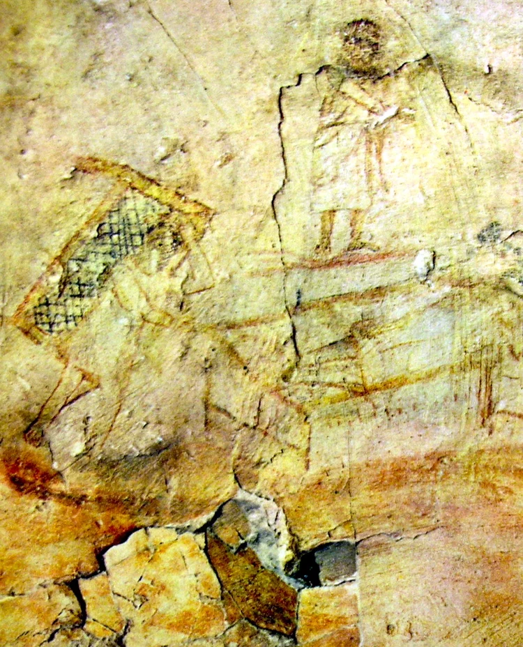 Fig. 5.1: Wall painting of the Healing of the Paralytic from the Baptistry of the Domus ecclesiae, Duro Europos, Syria. This may be the oldest image of Jesus that we have today, dating to about 235 CE.