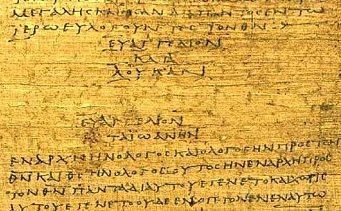 Fig. 5.11: P75, Bodmer Papyrus XIV-XV, late 2nd/early 3rd century. This part of the Greek manuscript contains the end of Luke’s Gospel, which is entitled “Gospel according to Luke,” and the beginning of John’s Gospels, which is entitled “Gospel acco…