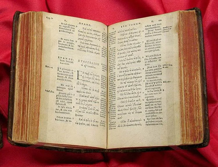 Fig. 6.18: Robert Stephanus’ Greek-Latin New Testament with chapter and verse numbering.