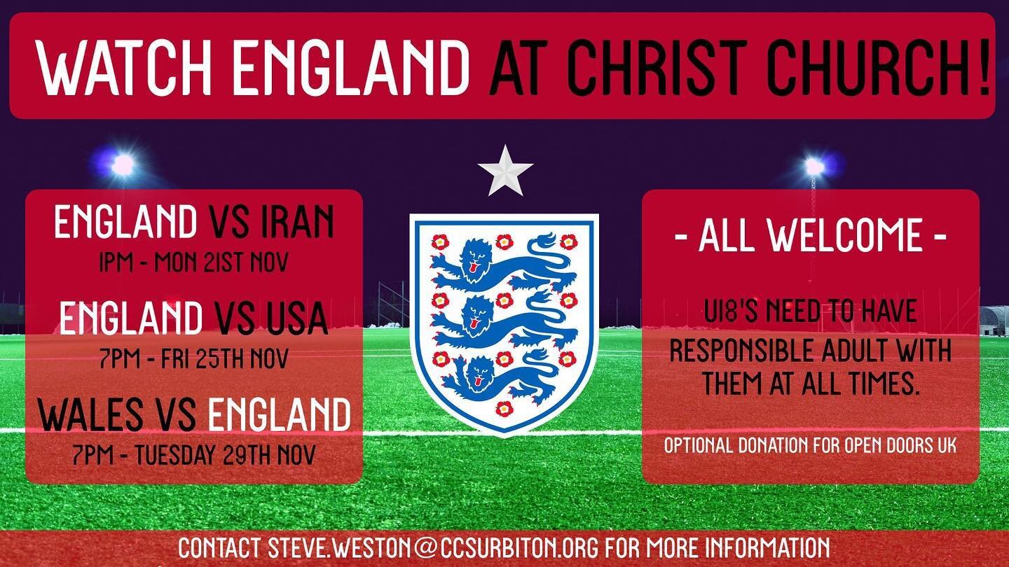 We&rsquo;re excited to be hosting England&rsquo;s World Cup games @ccsurbiton! We&rsquo;ll be raising money for @opendoorsuk and using some amazing resources @opendoorsyouthuk .

Come and join us! 

Under 18s need a responsible adult with them if att