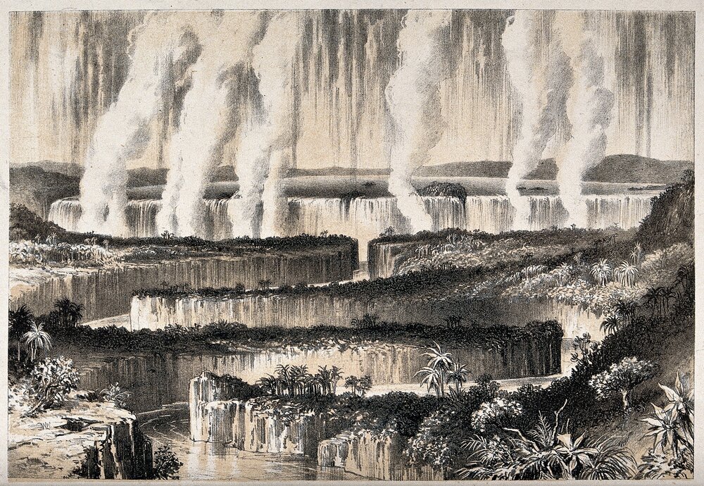 Geography: Victoria Falls, seen from a distance. Lithograph.