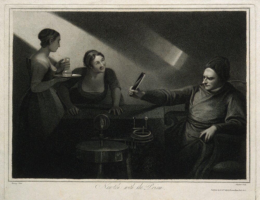 Sir Isaac Newton. Stipple engraving by Meadows, 1809, after G. Romney, 1796.