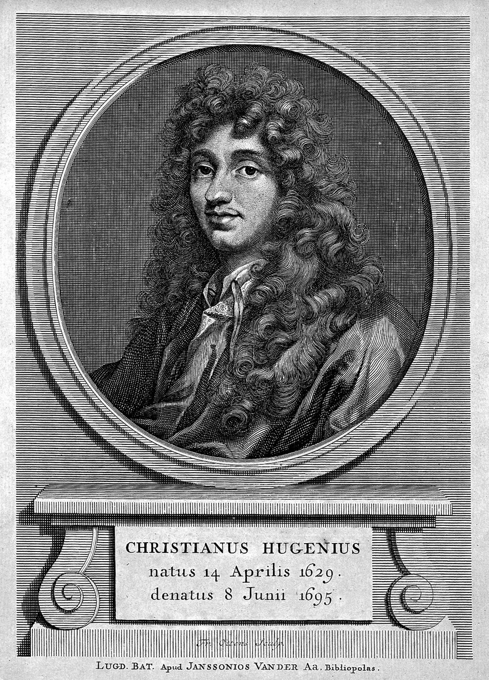 Christiaan Huygens [Hugenius]. Line engraving by F. Ottens.