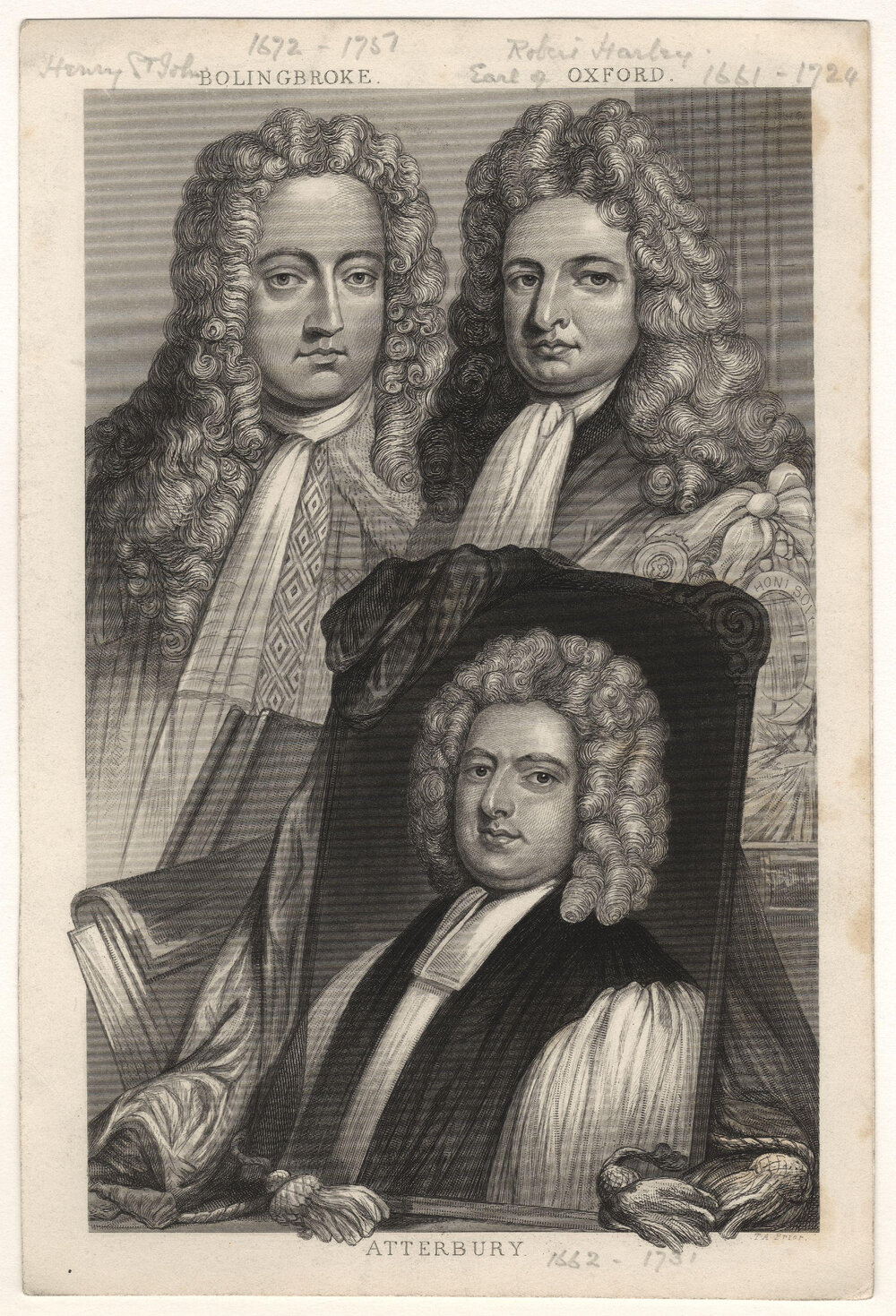 Robert Harley (top right) with Henry St John and Bolingbroke